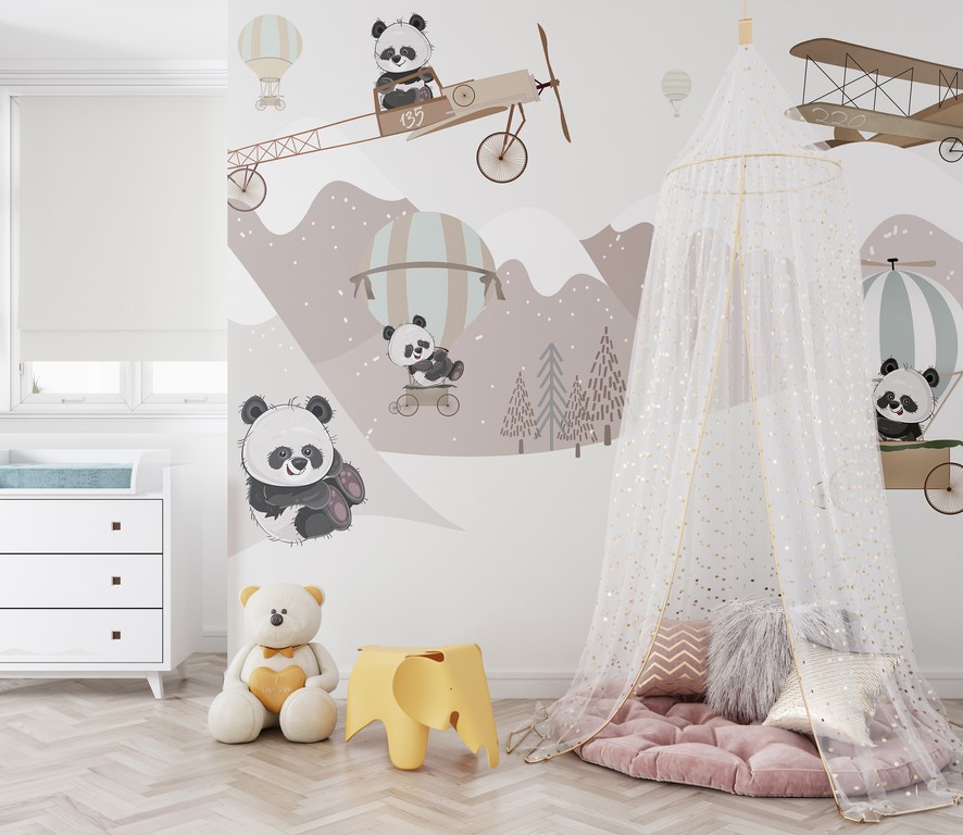 Fototapeta z zimowym górskim krajobrazem i dawnymi samolotami Misie Na Śniegu Dla Dzieci - główne zdjęcie produktu