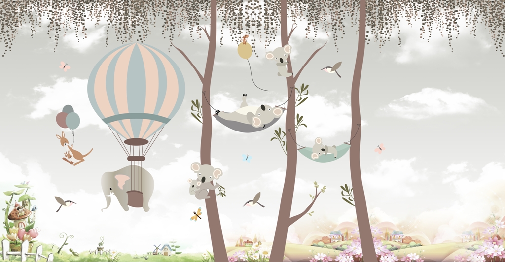 Fototapeta z wesołymi misiami unoszącymi się w powietrzu Panda Na Hamaku Dla Dzieci - zdjęcie numer 2