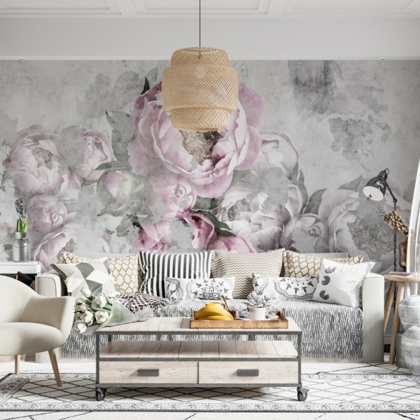 Fototapeta Różowe Piwonie Rozmyte w Szarości