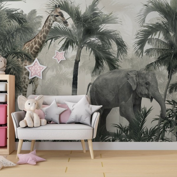 Fototapeta Słoń i Żyrafa w Dżungli