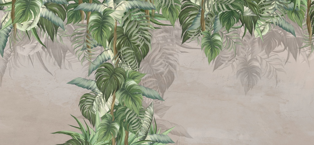 Mural Coloana verde în ceață 493826439 Pictura murală cu iederă tropicală pe fond gri Coloană verde în ceață - imaginea numărul 2