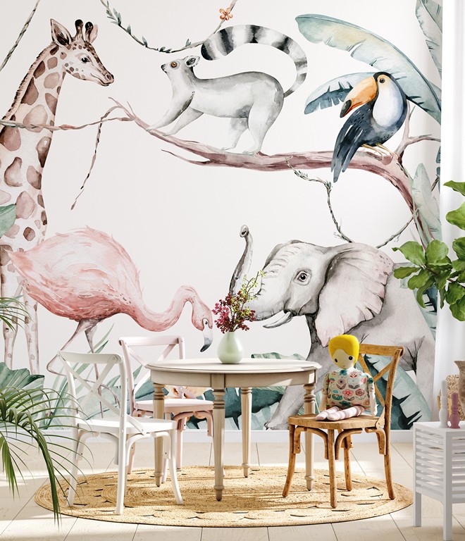 Fototapeta w delikatnych kolorach Zwierzęta Dzikiej Afryki dla dzieci - główne zdjęcie produktu