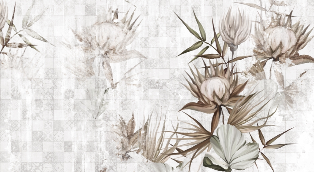 Fototapeta Kwiaty Na Wyblakłej Szachownicy_2116713359'