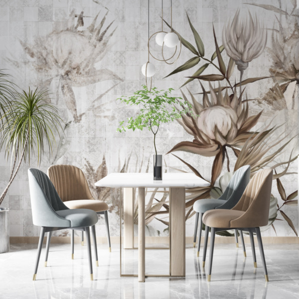 Fototapeta Kwiaty Na Wyblakłej Szachownicy