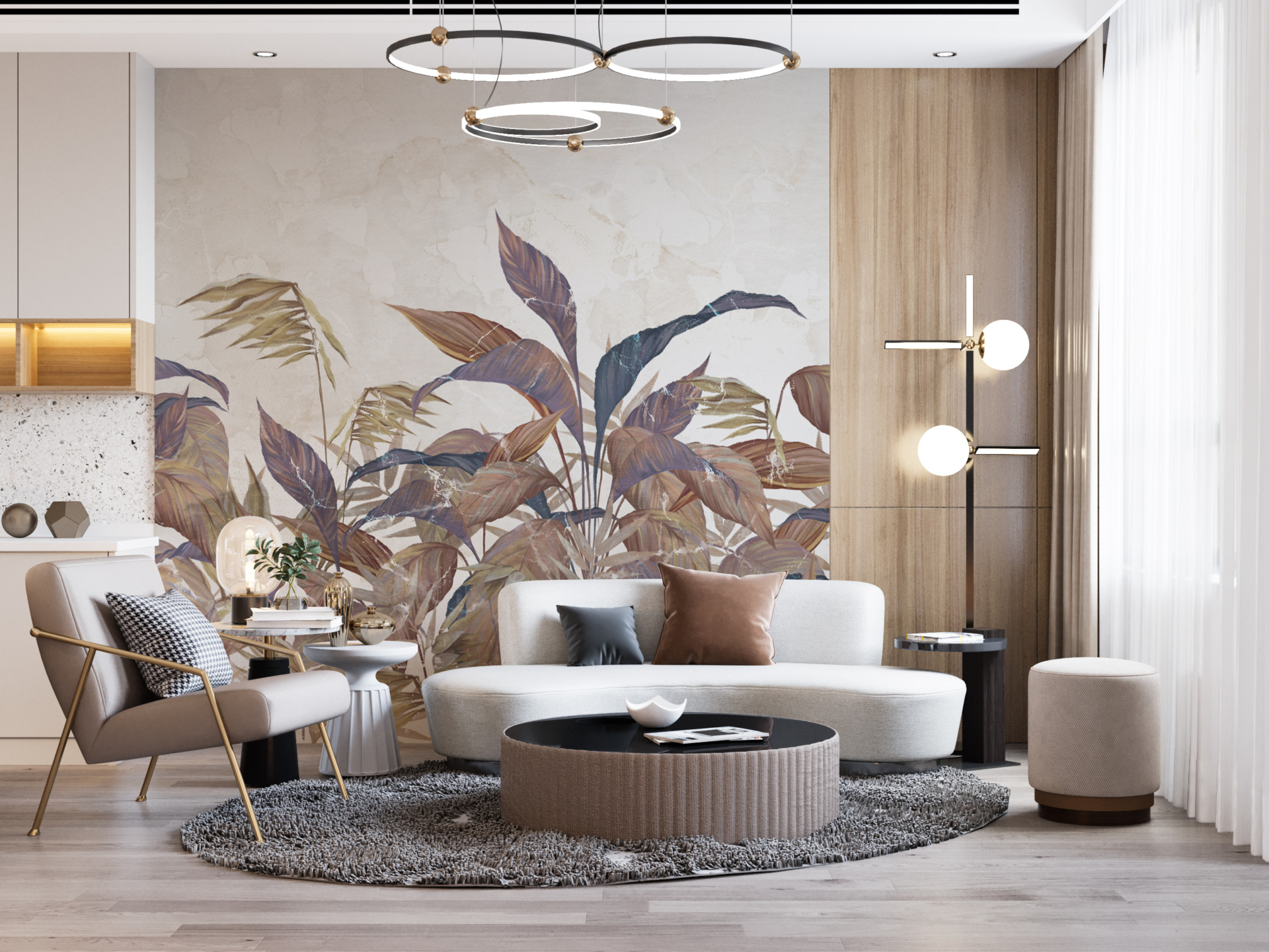 Fototapeta z gąszczem różnorodnych liści w stonowanych kolorach Liście Na Jasnym Tle - główne zdjęcie produktu