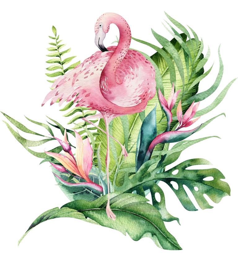 Fototapeta na jasnym tle z egzotycznym motywem Flaming w Liściach - zdjęcie numer 2