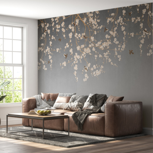 Fototapeta Kwitnąca Wiśnia Na Szarym Tle