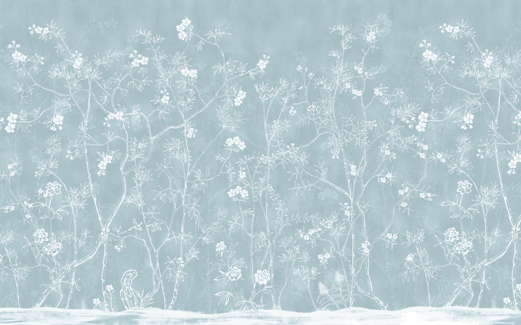 Pictura murală Flori delicate în albastru_2249432971' Pictura murală retro floral Delicate Flowers in Blue - imaginea numărul 2