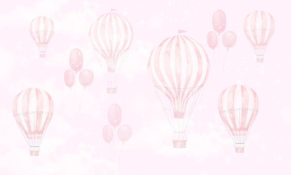 Fototapet Rosa Ballongflygning_2208323489' Fototapeta w delikatnej tonacji, z balonami fruwającymi na różowym niebie Lot Różowym Balonem - zdjęcie numer 2