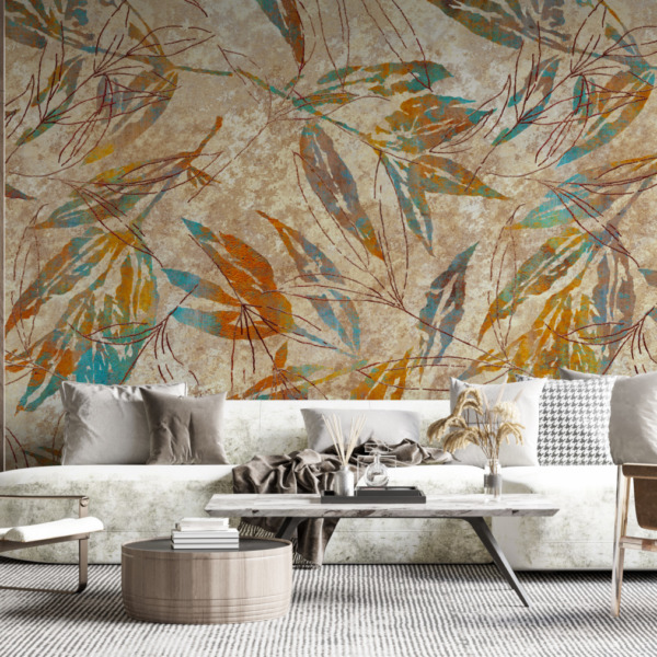 Fototapeta Seledyn Na Brązowych Liściach