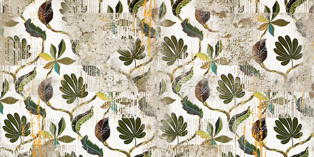 Fototapeta z zielonymi listkami ułożonymi w linie falujące lekko przetarte Fale Listków - zdjęcie numer 2