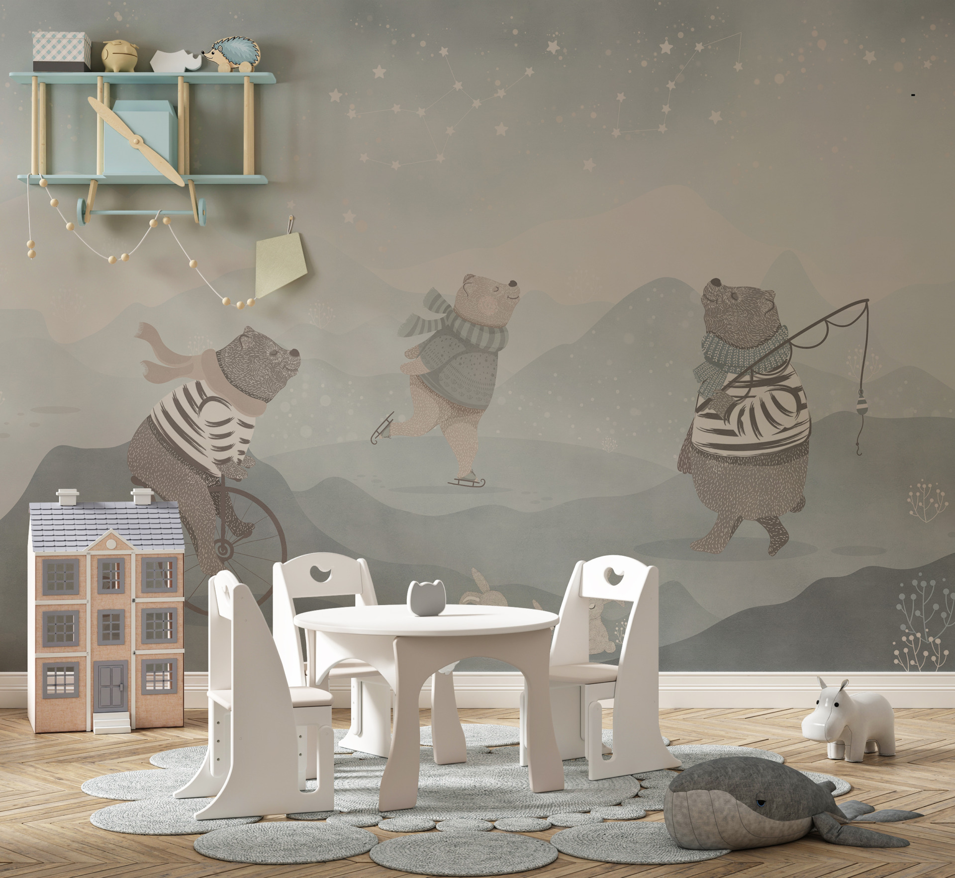 Fototapeta w ciemniejszej tonacji dla dzieci Misie w Szalikach - główne zdjęcie produktu