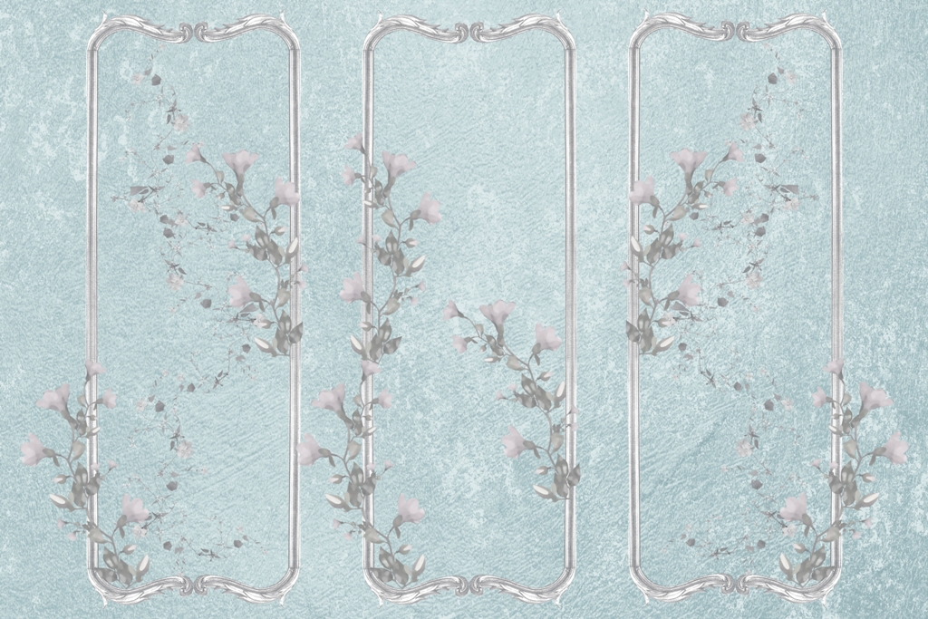 Fototapeta z motywem roślinnym w stylu retro na niebieskim tle Potrójny Motyw Kwiatowy - zdjęcie numer 2