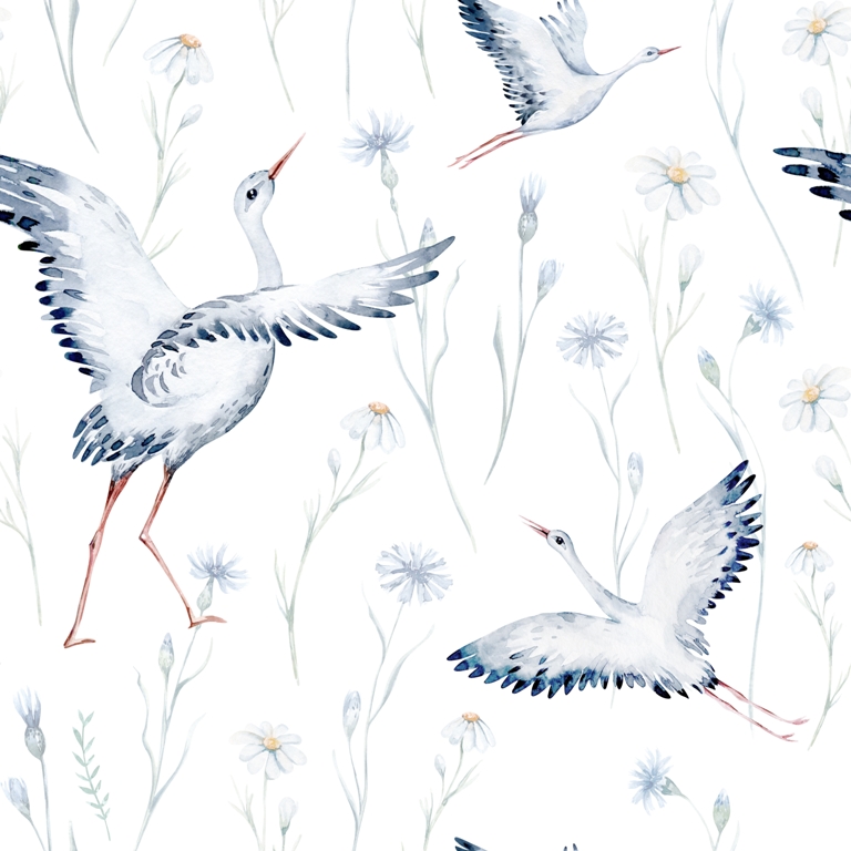 Fototapeta w delikatnej gamie kolorystycznej idealna do pokoju dziecięcego Taniec Bocianów - zdjęcie numer 2