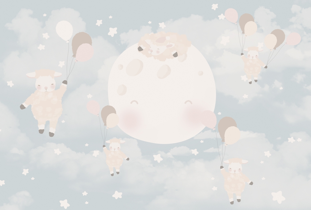 Fototapeta w delikatnej tonacji z wesołymi zwierzątkami Owieczki w Gwiazdach - zdjęcie numer 2