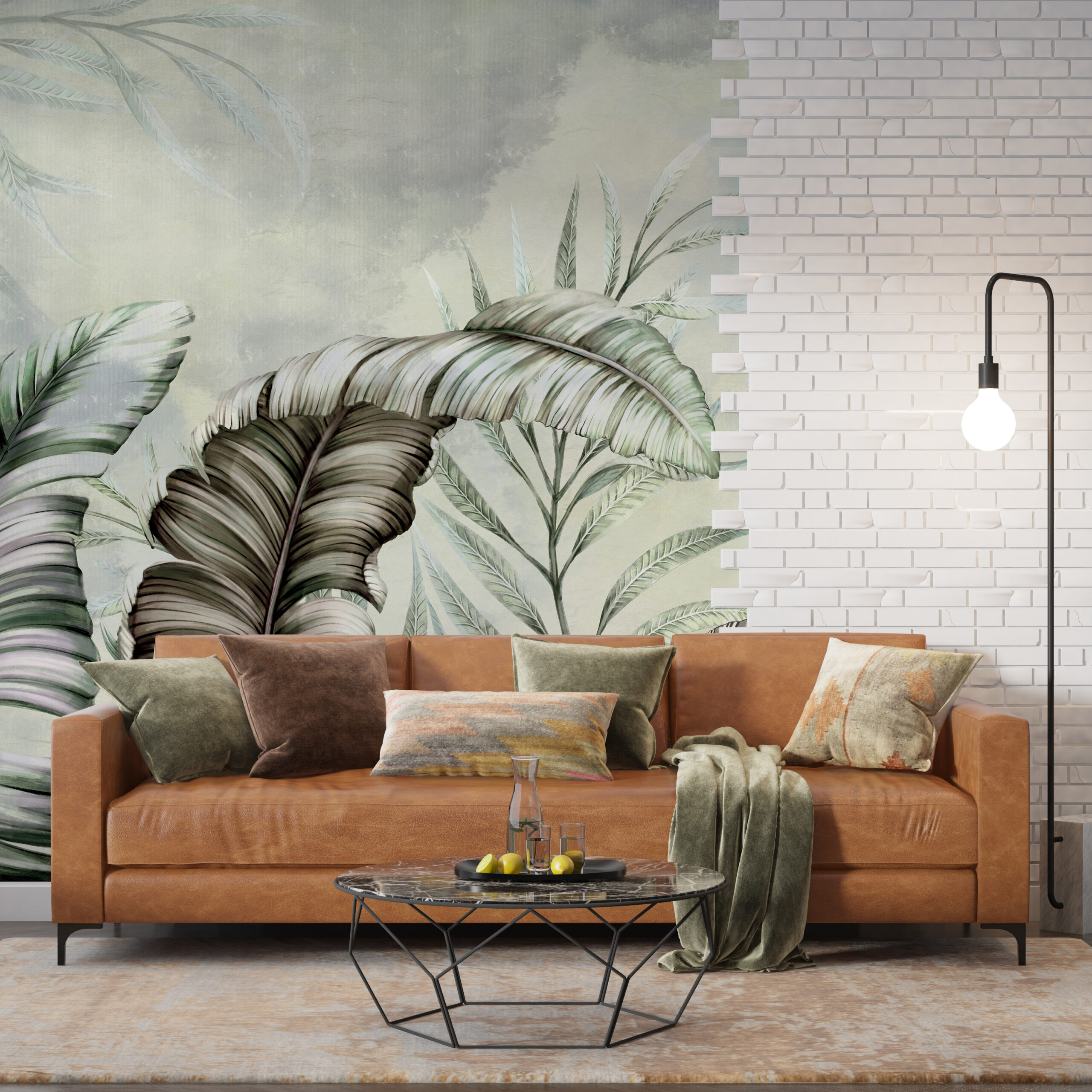 Fototapeta z roślinnym motywem w stonowanych nowoczesnych odcieniach W Gąszczu Długich Liści - główne zdjęcie produktu