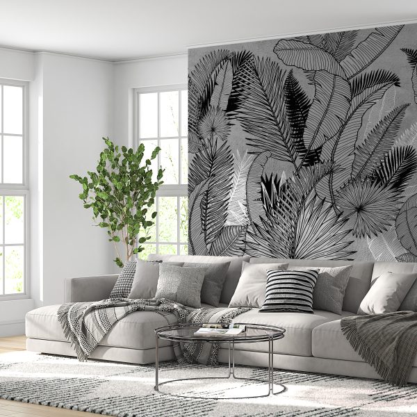 Fototapeta Liście Na Szarym Tle