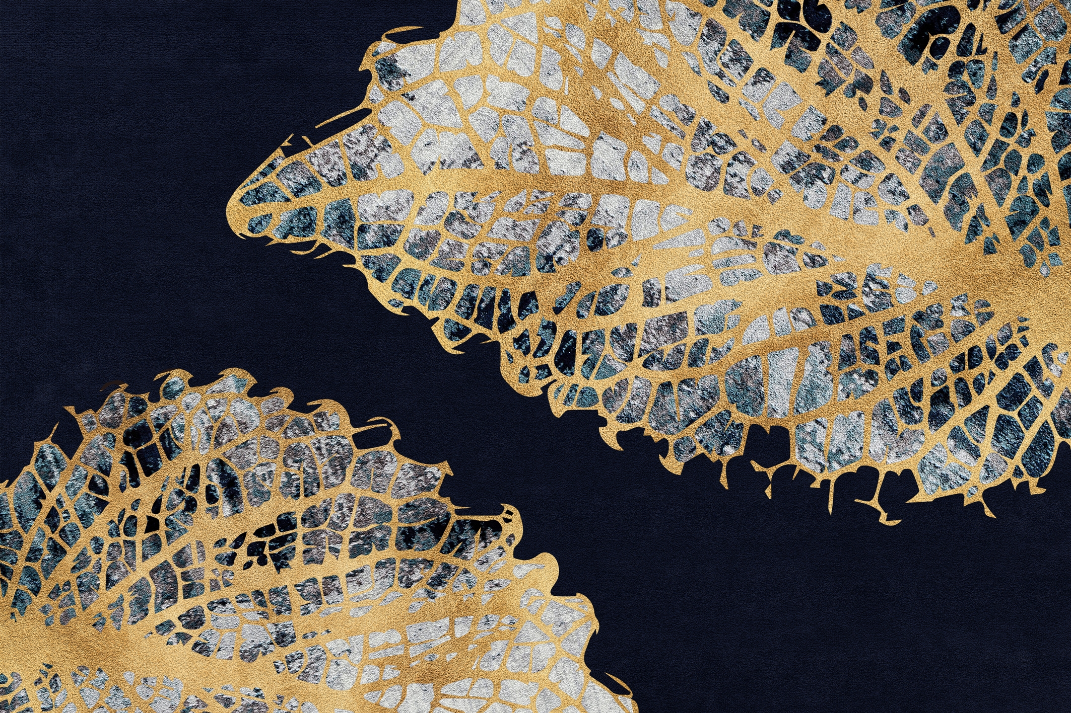 Fototapeta w czerni, szarości i złocie w formacie 3D Prześwietlone Liście - zdjęcie numer 2