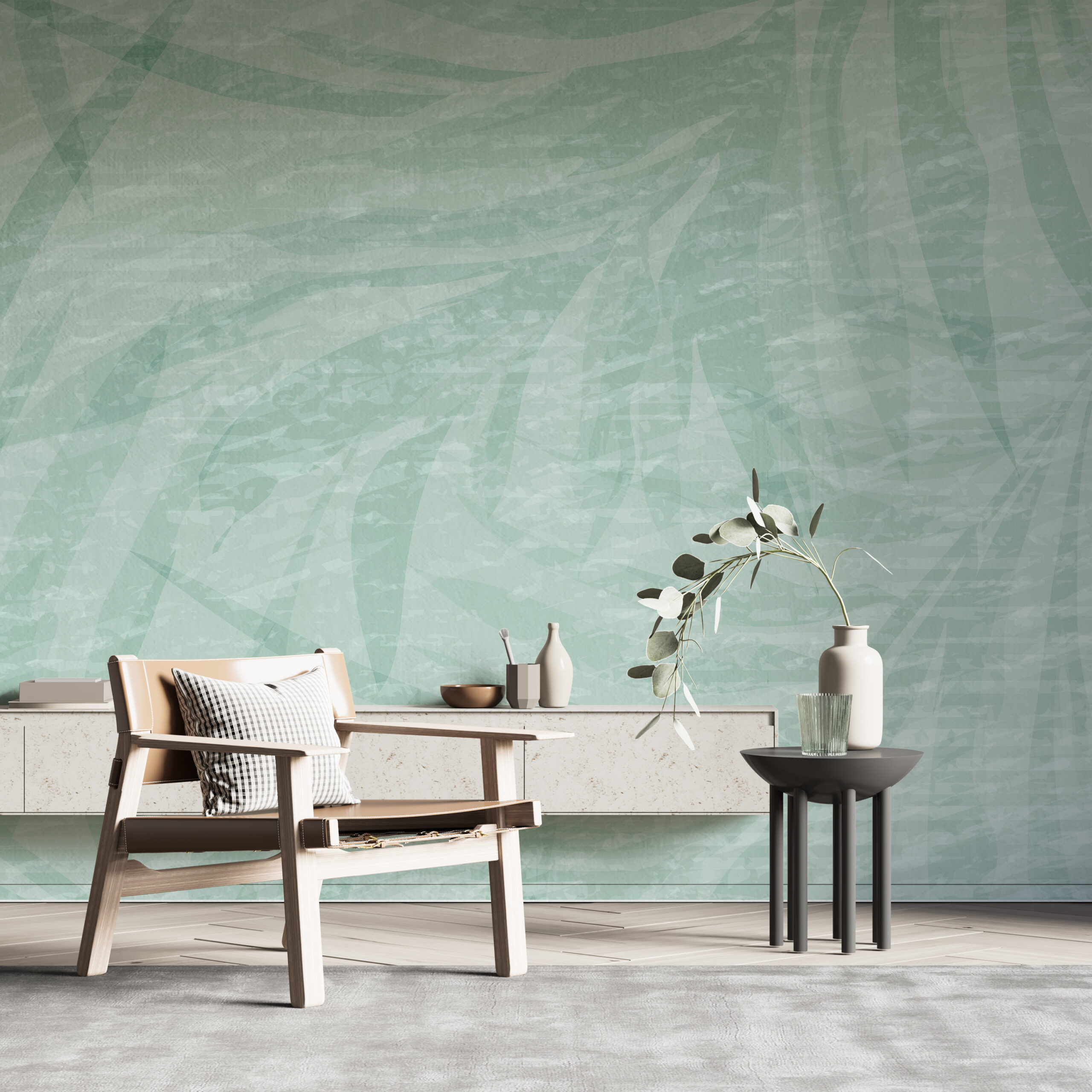 Fototapeta w delikatnych kolorach z motywem roślinnej gałązki Jasna Zieleń - główne zdjęcie produktu