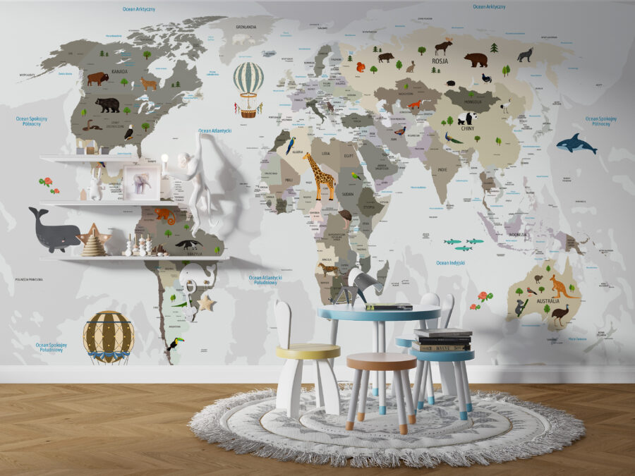 Carte du monde photomurale en polonais