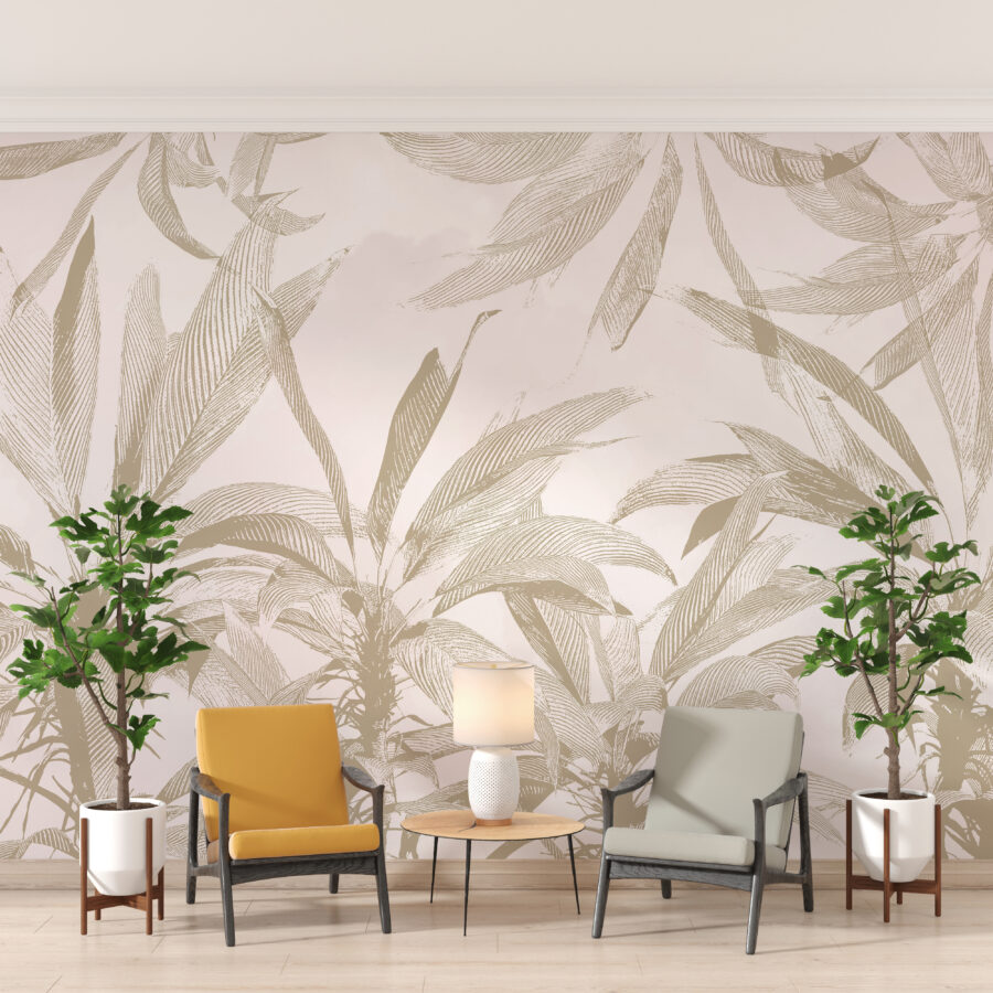 Décor mural en bruns chauds avec motif tropical Palms in Warm Colours - image principale du produit