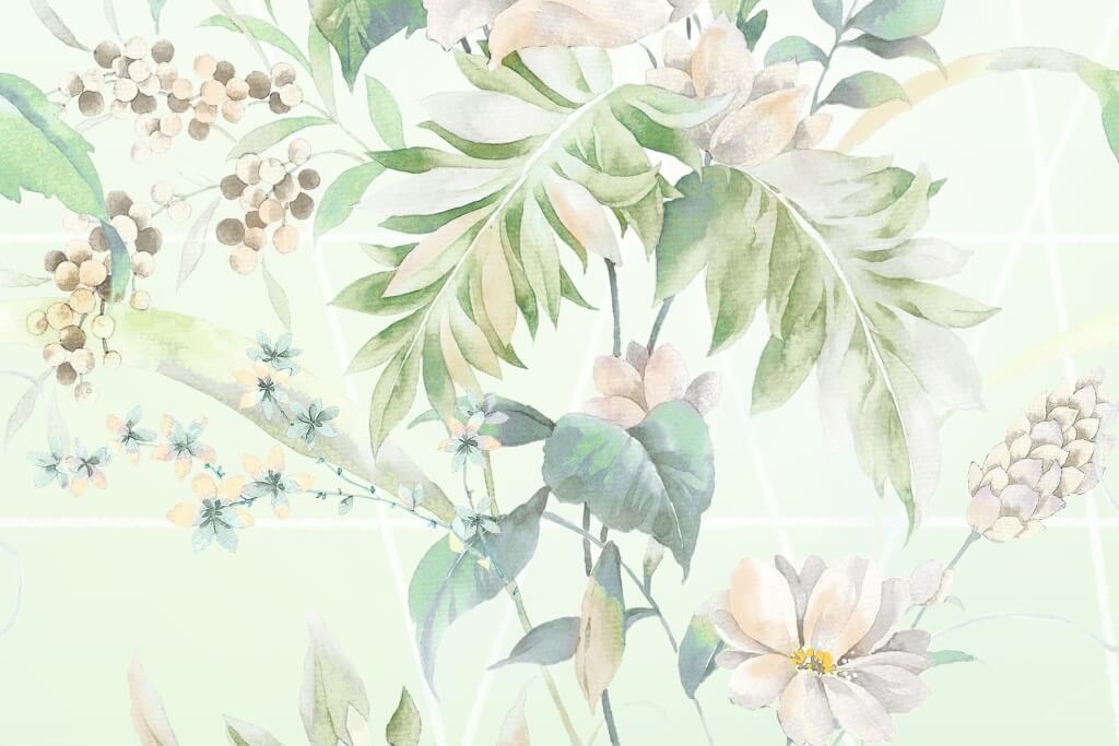 Nástěnná malba Subtle Herb+ä_2232764703' Nástěnná malba s jemnou zelení a květinovým motivem Subtle Greenery - obrázek číslo 2