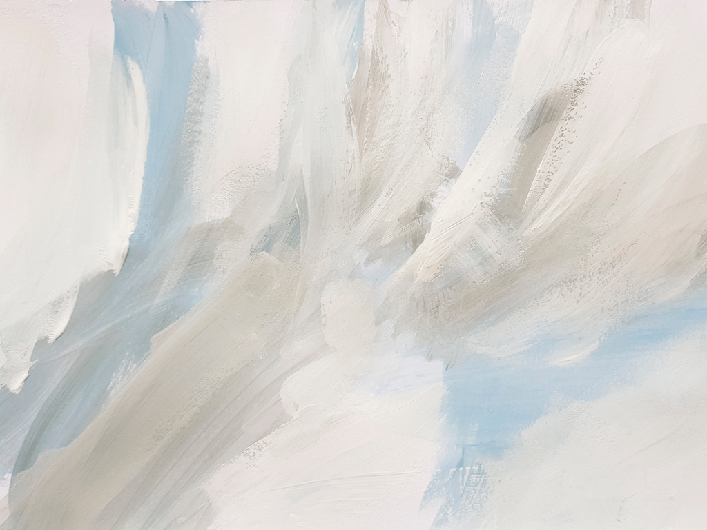Murale blanc sur bleu_1517043611' Peinture murale de style abstrait en deux tons de blanc sur bleu - image numéro 2