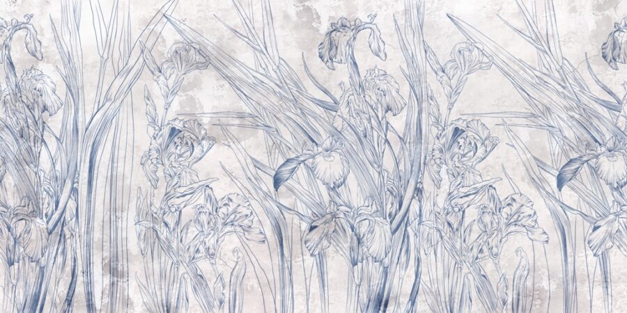 Wall mural in the style of drawing through carbon paper Blue Flowers - photo number 2
