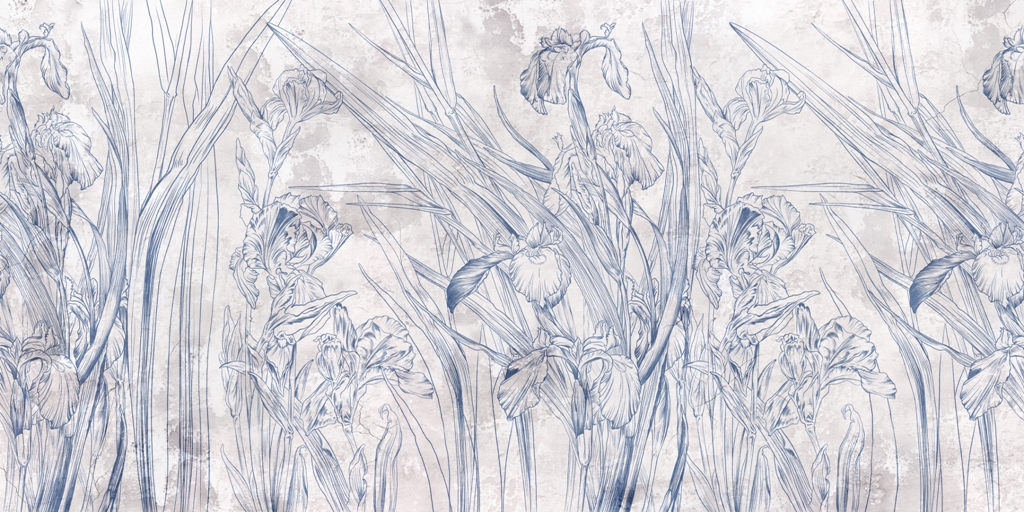 Wall mural Blue Flowers_1860215209' Wall mural in the style of drawing through carbon paper Blue Flowers - photo number 2