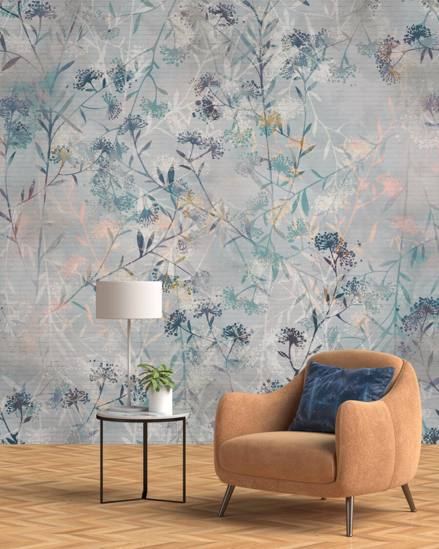 Décor mural avec motif végétal traditionnel dans des couleurs chaudes et sourdes Petites plantes - image principale du produit