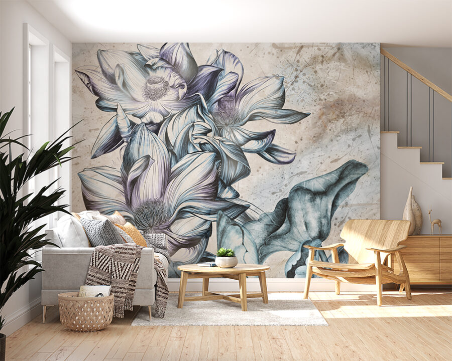 Mural de flori mari albastre