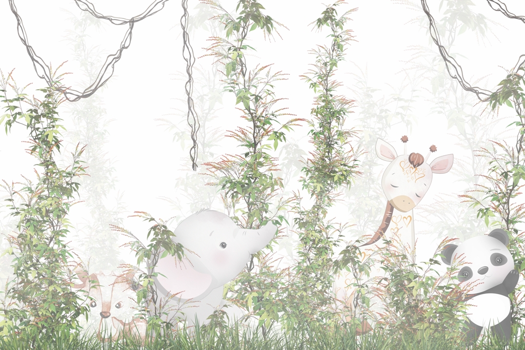 Fototapeta z egzotycznymi zwierzątkami w zielonym lesie idealna dla dziecka Zielona Dżungla - zdjęcie numer 2