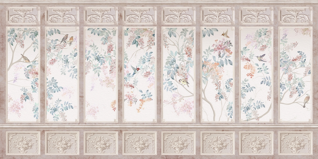 Fototapeta w dawnym stylu elegancka z motywem roślinnym idealna do salonu Barokowa Kolumnada - zdjęcie numer 2