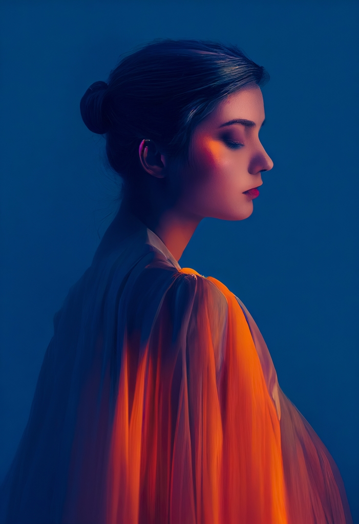 Fototapeta w ciemnej tonacji, portret kobiety w długiej szacie Dziewczyna z Zamkniętymi Oczami - zdjęcie numer 2