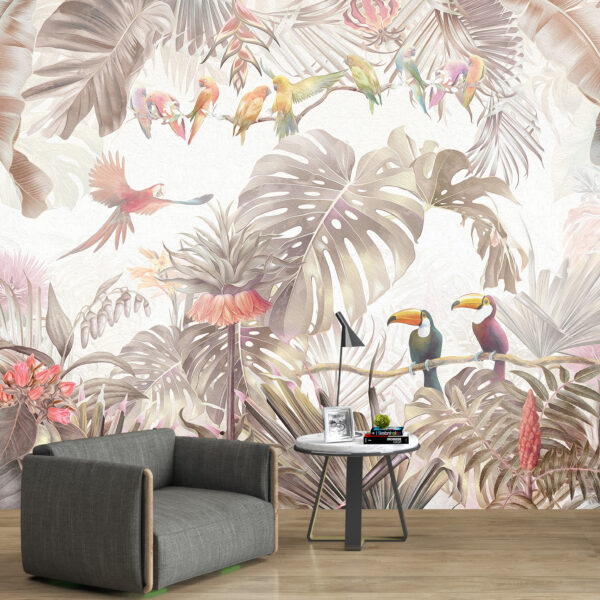 Fototapeta Papuga i Liście Monstery