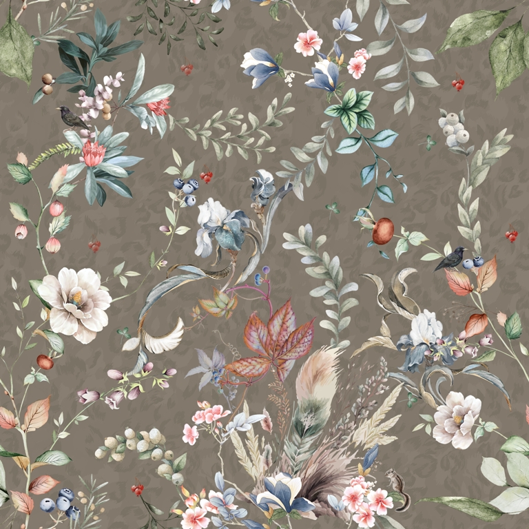 Fototapeta w formacie 3d, swobodnie rozmieszczone rośliny na ciemnym tle Kwiaty i Jagody - zdjęcie numer 2