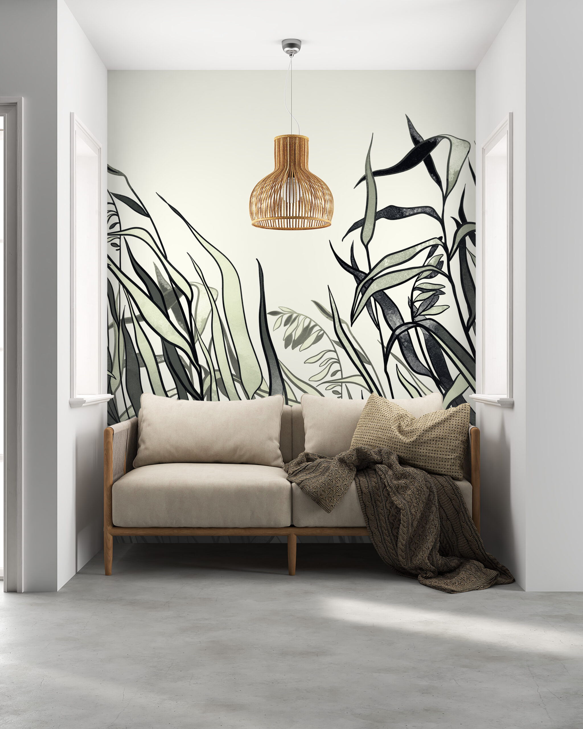 Fototapeta Ciemne Liście Na Jasnym Tle