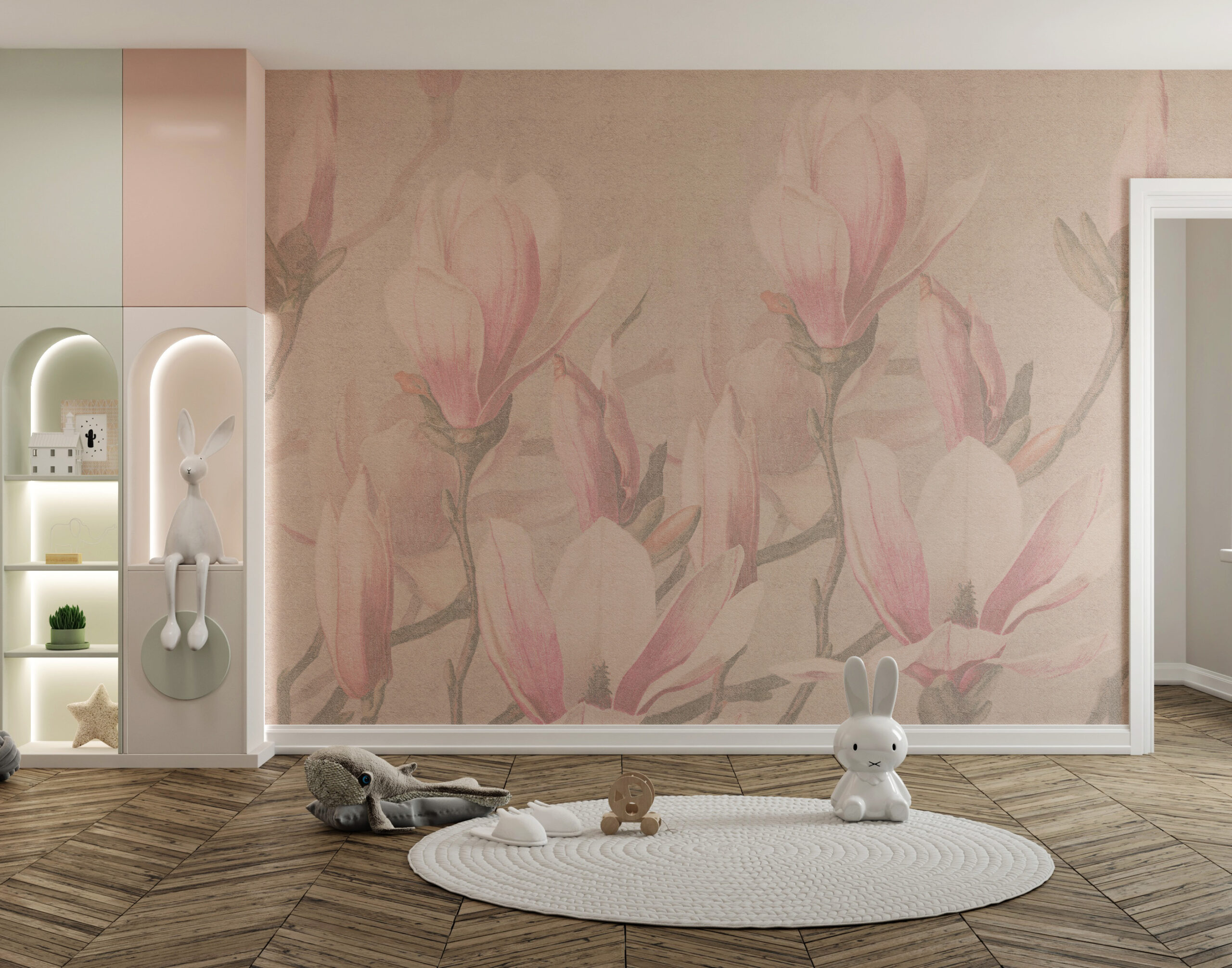 Fototapeta Różowe Kwiaty W Beżu