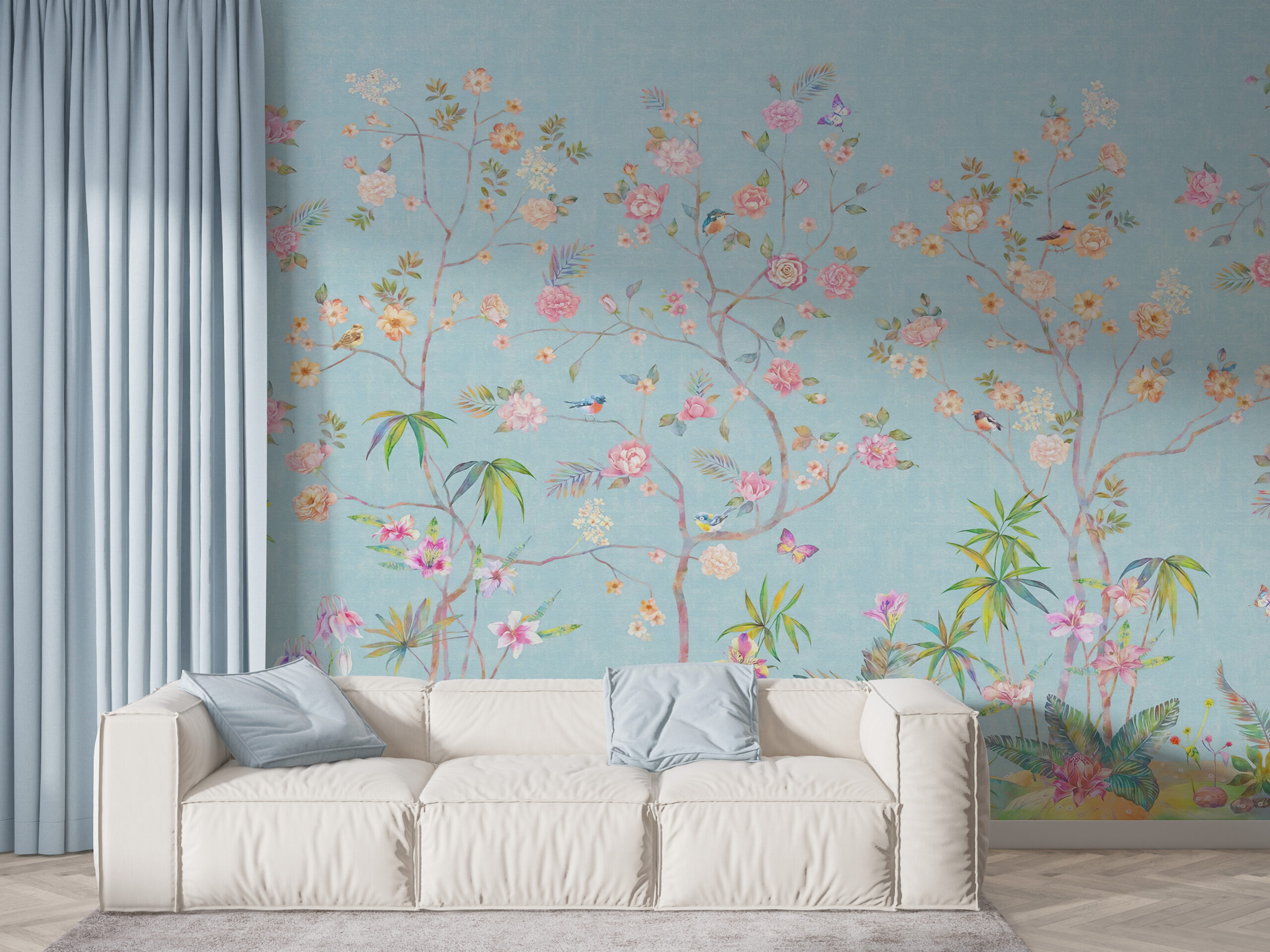 Fototapeta Kwiaty Na Błękitnym Tle