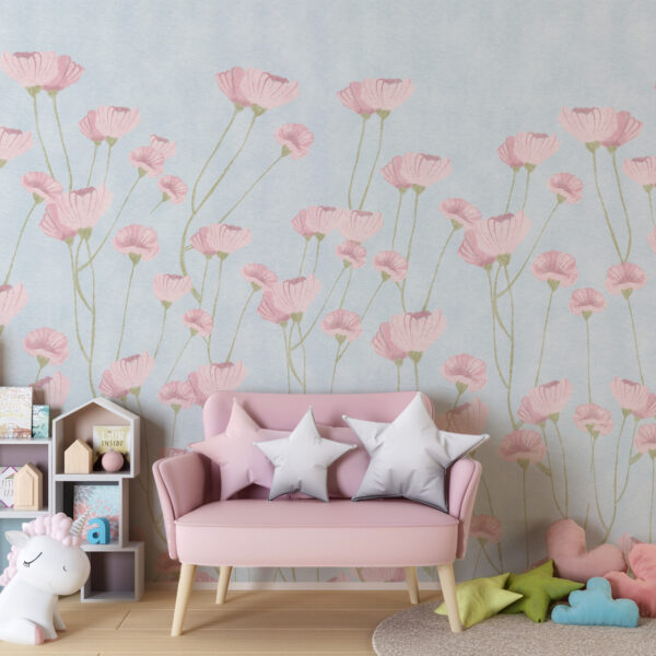 Fototapeta Różowe Kwiaty Na Błękitnym Tle