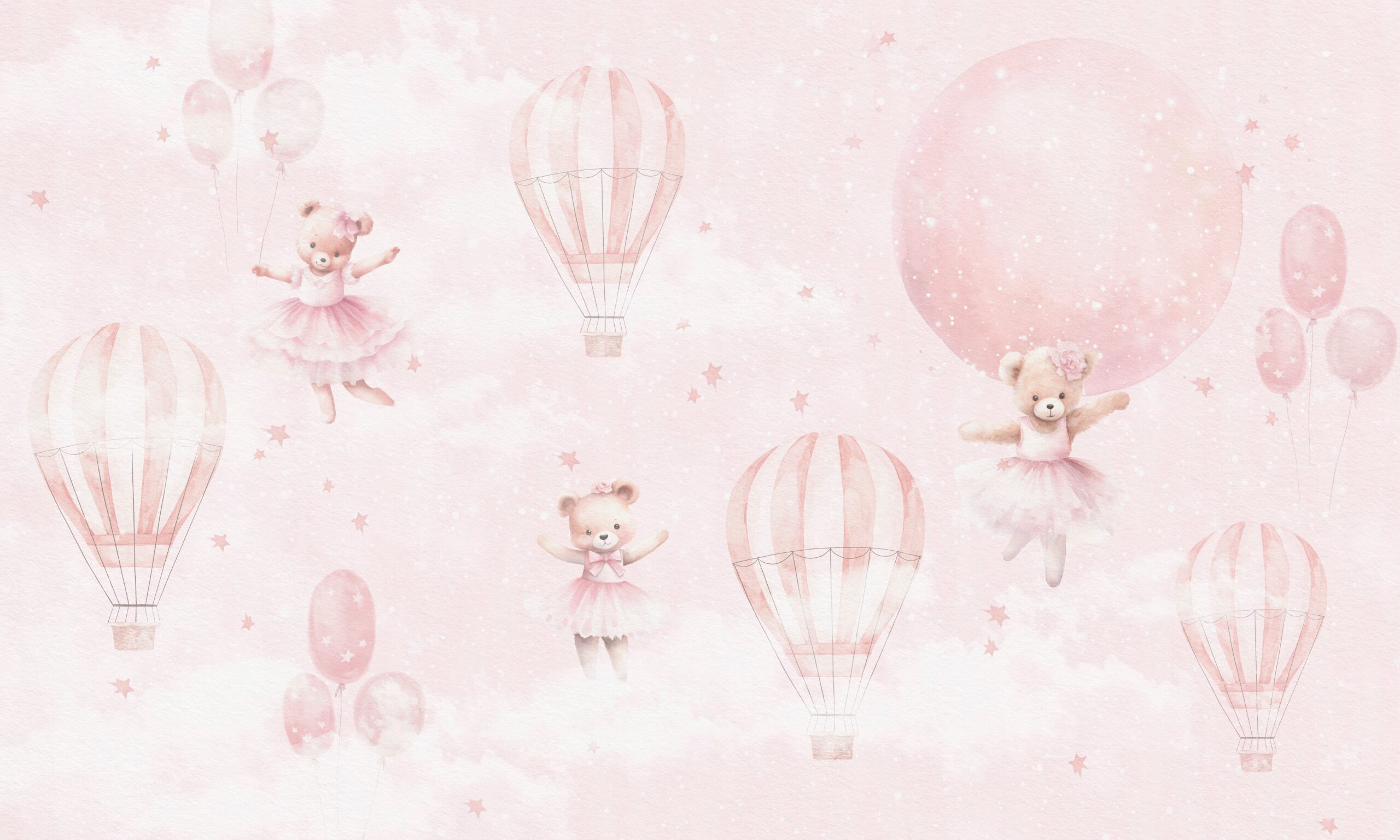 Ballerin,Baby,Bear.,Pink,Balloon,With,Honey,Moon.,Pink,Dress.