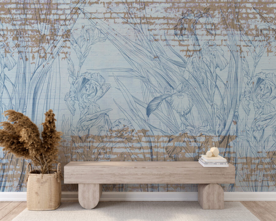 Mural de flori albastre