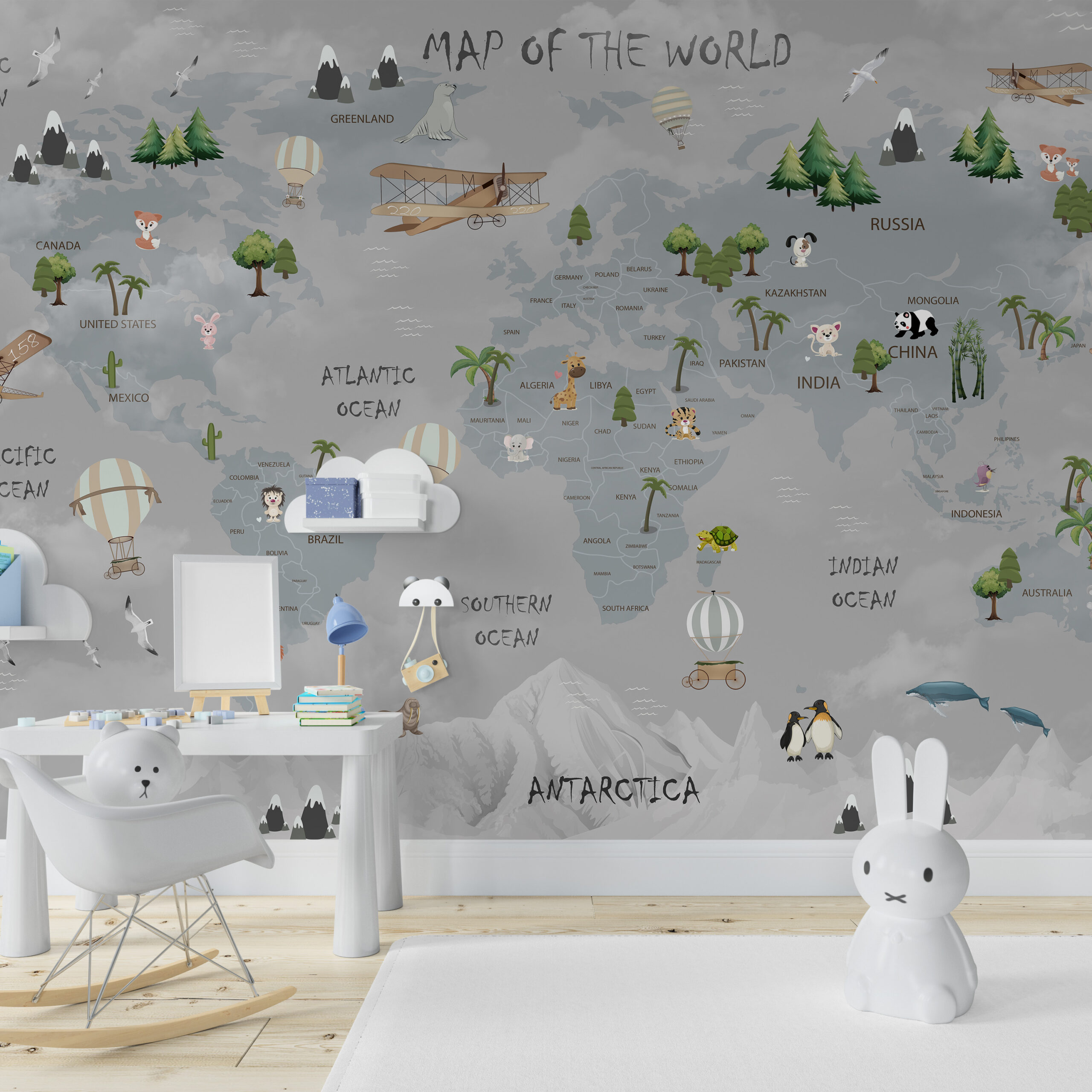 Fototapeta Mapa Świata Szara