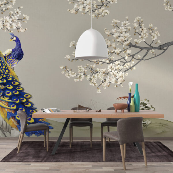 Fototapeta Pawie I Kwiat Wiśni