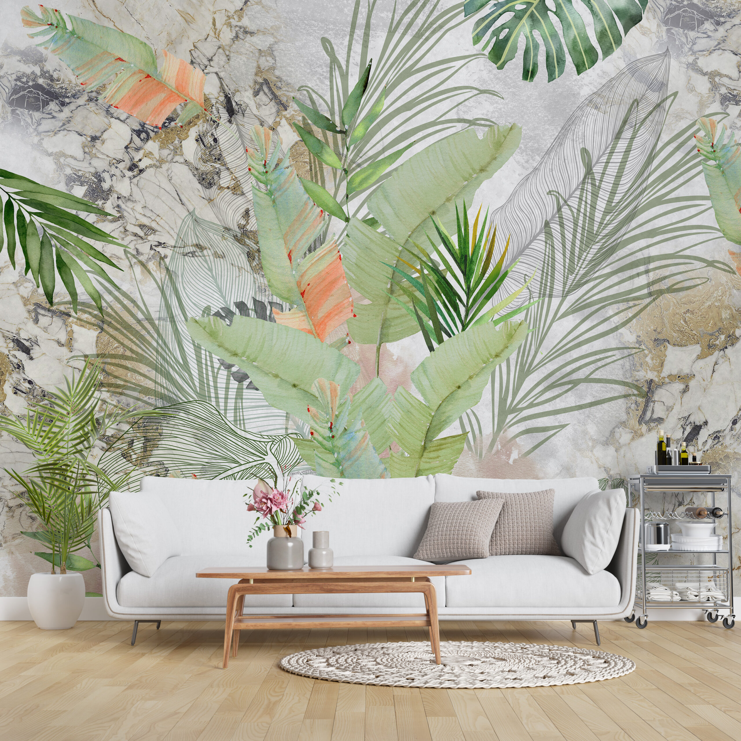 Fototapeta Tropikalne Liście W Marmurze