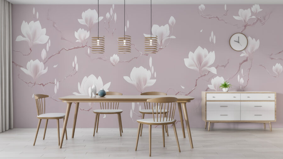 Wall mural crini albi în roz