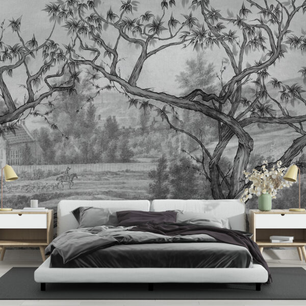 Fototapeta Wiejski Krajobraz Czarno Biała