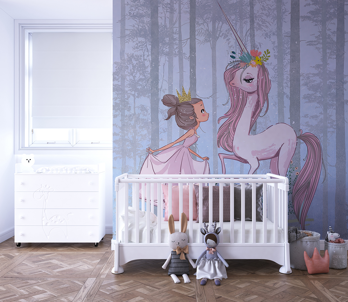 Fototapeta Księżniczka i Różowy Jednorożec