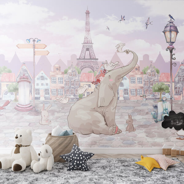 Fototapeta Słoń Na Tle Wieży Eiffla