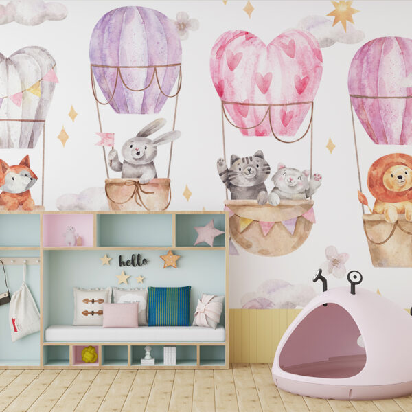 Fototapeta Zwierzątka Podróżujące Balonami